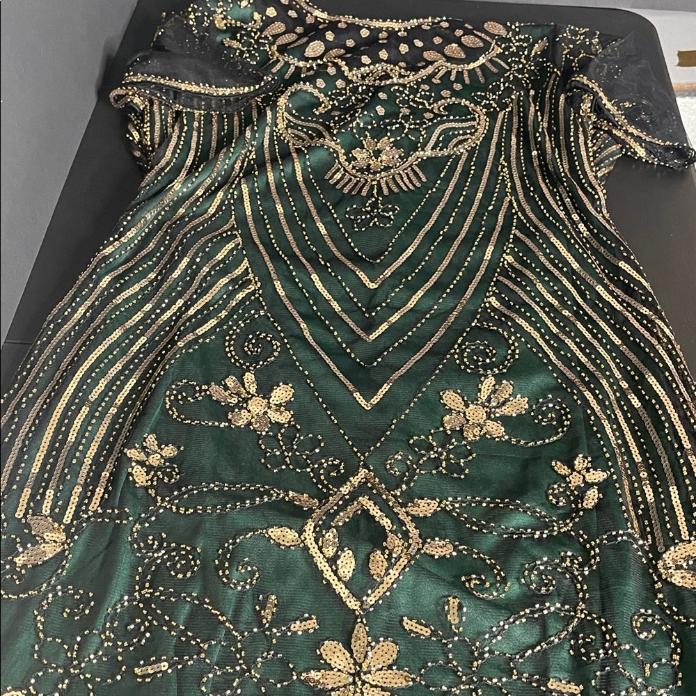 Elegant Black, Green and Gold Embellished Dress - Picture 5 of 5